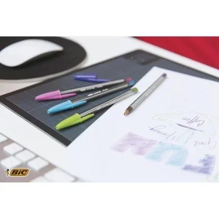 Bic 921342 Bolígrafos Cristal Fun, 10 Unidades, Colores Surtidos (Rosa, Morado, Turquesa, Lima), Punta 1.6 mm